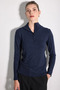High Collar Buttoned Knitted Blouse - Navy Blue - 3
