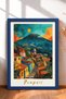 Pompeii Written Volcano and Colorful Houses Framed Painting Italy Poster Wall Decor Itp082