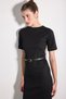 Faux Leather Belt Detailed Midi Cotton Knitted Dress - Black - 4