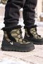 Children's Boots Khaki Fur Collar Drawstring Lace-Up Thick Sole Winter Boots