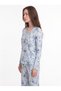 Women's Long-Sleeved Pajama Set, Floral Pattern, Blue - 2