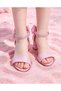 Pink and Silver Ribbon High-Heeled Evening Shoes with a Bow on the Back. - 3