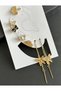 Gold Butterfly 7-Piece Cartilage and Stud Earring Set with Stone and Pearl Pendant, Chain, and Dangle. - 4