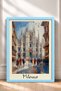 Crowd in Front of the Milan Cathedral, Framed Painting, Italy Poster, Wall Decor, Itp092. - 3