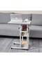 Computer Table - White, 73x55x90cm - Adjustable Mobile Desk with Rolling Wheels and Open Storage She - 7