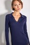 Polo Collar Knitted Cotton Blouse - Navy Blue - 4