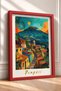 Pompeii Written Volcano and Colorful Houses Framed Painting Italy Poster Wall Decor Itp082 - 2