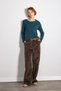 Round Neck Cotton Knitted Blouse - Green - 2