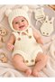 0-6 Month Baby Hand-Knitted Slopet Romper and Pom-Pom Beanie Two-Piece Set, Ecru, Photo Shoot Costume. - 4