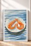 Shrimp on a Plate on a Blue Striped Background, Framed Painting, Italy Poster, Wall Decor, Itp108. - 3