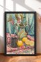 Lemons and Patterned Ceramic Jug Framed Painting, Italy Poster, Living Room, Kitchen, Wall Decor, Itp105.