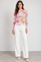 Women's Pink Batik Pattern, Stand-Up Collar, Long-Sleeved Tulle Blouse. - 2
