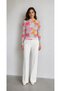 Women's Pink Batik Pattern, Stand-Up Collar, Long-Sleeved Tulle Blouse. - 5
