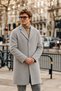 Men's Classic Collar Casual Long Grey Coat - 2
