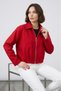 Women's Zipper Closure Lined Cashmere Bomber Jacket - Red - 2