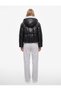 Long-Sleeved, Zippered, Pockets, Hooded, Faux Leather Crop Puffer Jacket. - 3