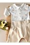 Bee Embroidered Long-Sleeved Bodysuit and Latte-Colored Pants Set - 4