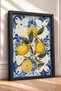 Blue Tile Border with Lemon Branch Frame, Italian Poster, Living Room and Kitchen Wall Decor, Itp111. - 2