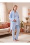 New Season Blue Winter Shawl Collar Wrap-Style Nursing Pajama Set with Long Sleeves, Maternity Fleece Robe. - 4