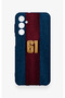 Samsung M34 Compatible Burgundy and Blue Patterned Silicone Case. - 2
