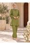 Women's Khaki Shirt-Style Tunic and Pants Set with Pearl and Stone Details, Yrn-2136.