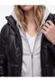Long-Sleeved, Zippered, Pockets, Hooded, Faux Leather Crop Puffer Jacket. - 4