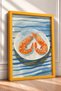 Shrimp on a Plate on a Blue Striped Background, Framed Painting, Italy Poster, Wall Decor, Itp108. - 2