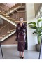 Straight-Collar Shiny Leather Jacket and Maxi Skirt Set - 5
