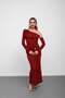 Burgundy Long-Sleeved Dress with One-Shoulder Buckle Detail. - 3