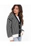 New Season Women's Houndstooth Pattern V-Neck Buttoned Oversized Knit Cardigan - 2