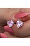 Silver Pink Stone Heart Studded Women's Earrings - 7