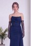 Women's Long Evening Dress with Lace Details and Sleeves, Available in Brown, White, Ecru, Navy Blue, and Mint Green. - 2