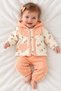 Baby Girl Floral Patterned Hooded Long Sleeve Vest 3-Piece Set - 3