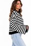 New Season Women's Striped Crew Neck Off-Shoulder Spanish Sleeve Oversized Knit Sweater. - 2