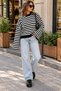 New Season Women's Striped Crew Neck Off-Shoulder Spanish Sleeve Oversized Knit Sweater. - 6