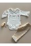 Layla Long-Sleeved Embroidered Bodysuit with Snap Fasteners and Fishtail Detail, in a Cream-Colored Set. - 3