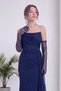 Women's Long Evening Dress with Lace Details and Sleeves, Available in Brown, White, Ecru, Navy Blue, and Mint Green. - 4