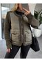 Women's Knitted Detail Quilted Jacket Khaki - 3
