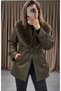 Women's Fur Collar Belted Leather Jacket with Inner Lining - 5
