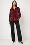 Women's Burgundy Velvet Shirt, Long Sleeve, Button-Down Collar, Stylish, Casual, Relaxed Fit. - 2