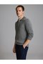 Gray Melange Slim Fit Zippered Polo Neck Basic Knit Sweater 50333917-Vr086 - 3