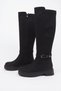 Women's Black Buckle-Detailed Flat-Soled Knee-High Long Boots. - 5