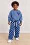 Mini Me Printed Blue Sweatshirt and Checkered Wide-Leg Pants 2-Piece Children's Set