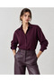 Women's Burgundy Oversized Poplin Long-Sleeve Shirt. - 3