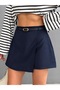 Crep Women's Belted Skort – Wrap-Style Mini Skirt with Hidden Zipper, Navy Blue. - 5