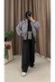 Square Pattern Bomber Jacket - 929 - Grey - 2