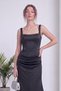 Women's Corset-Style Draped Long-Sleeved Satin Evening Dress, Available in Black, Burgundy, White, and Baby Blue. - 2
