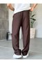 Linen Fabric Pleated Baggy Pants t Brown - 4