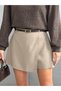 Crep Women's Belted Skort – Wrap-Style Mini Skirt with Hidden Zipper, Mink Color.