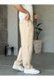 Modal Fabric Pleated Baggy Trousers, Cream Color. - 3